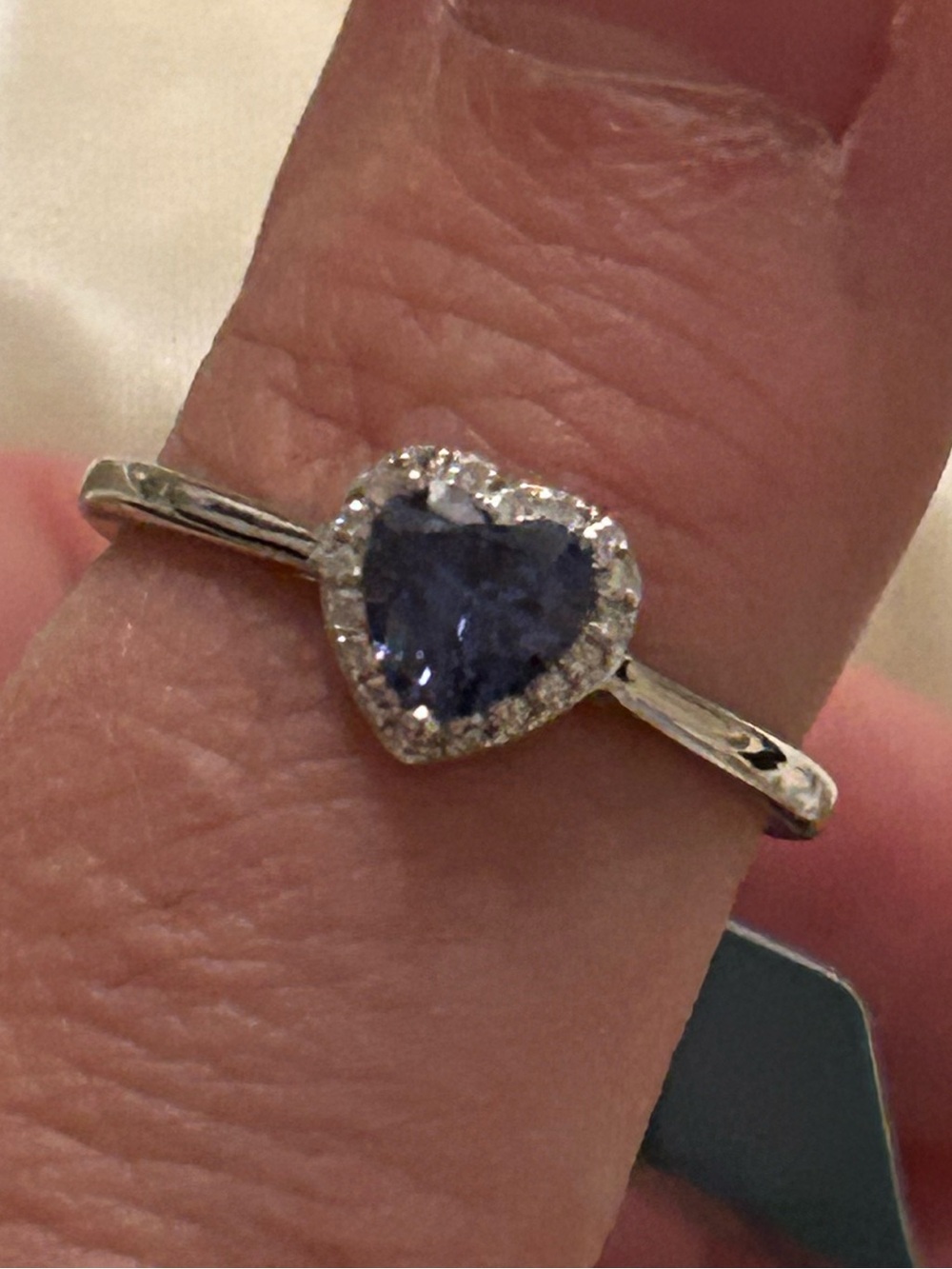 Tanzanite CZ Heart Halo Ring with prole center Sterling Silver size 9